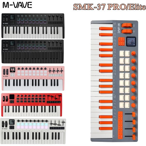Contrôleur MIDI portable M-VAVE SMK-37 Pro/Elite à 37 touches lestées, 16 pads RVB, 8 boutons et moteur synthétiseur intégré