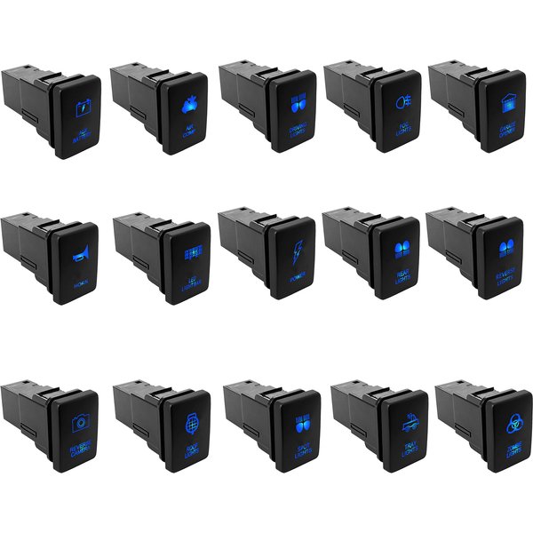 Barre de phare antibrouillard LED bleue 12V, interrupteur poussoir pour Toyota 2015 Hilux GUN Prado 150 200 RAV4 HiAce Landcruiser, bouton marche/arrêt