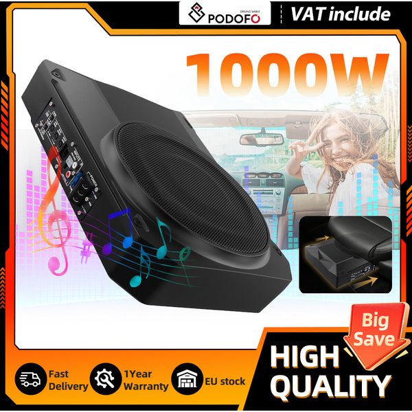 Podofo 10 Inch Ultra Slim Active Car Subwoofer Under Seat Compact Bass Audio Stereo Amplifier Speaker for Auto