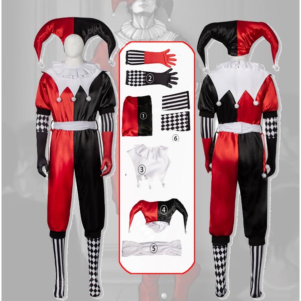 Fancy Anime Joker Cosplay Costume Clown Jumpsuit Joker Outfits Set Halloween Clown Jester Disguise Performance Stage Costumes
