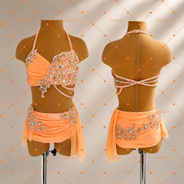 Joycan Lycial Dance Dress Girl Orange Diamond Cuatomized Pole Dance Fashion Performance Competition Dance Dress JC1702