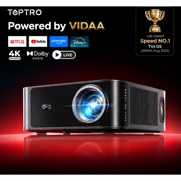 Toptro Projektor VIDAA 3000ANSI 4K Ultra HD Projektor WiFi 50W Dolby Heimkino Kino Gaming Outdoor Beam Smart Projektoren