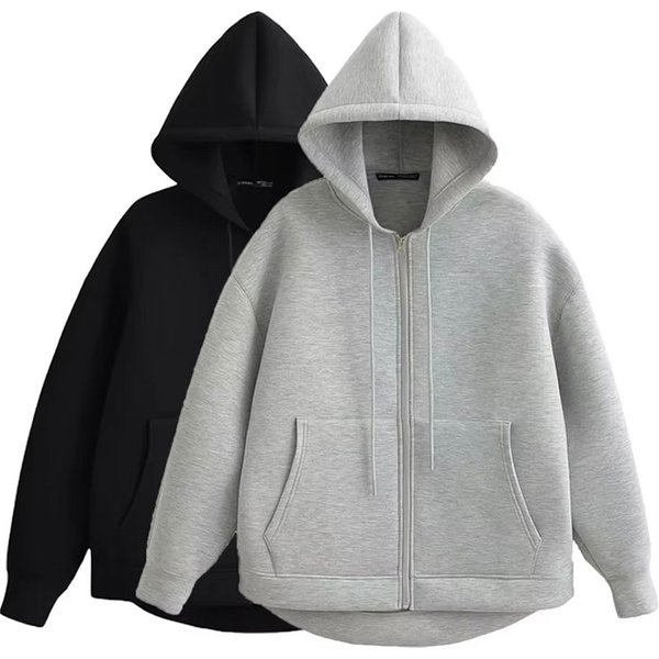HH Veste à capuche oversize pour femme, coupe ample, sweat à capuche décontracté avec fermeture éclair, couleur unie, style chic de bureau, vêtement d'extérieur d'automne