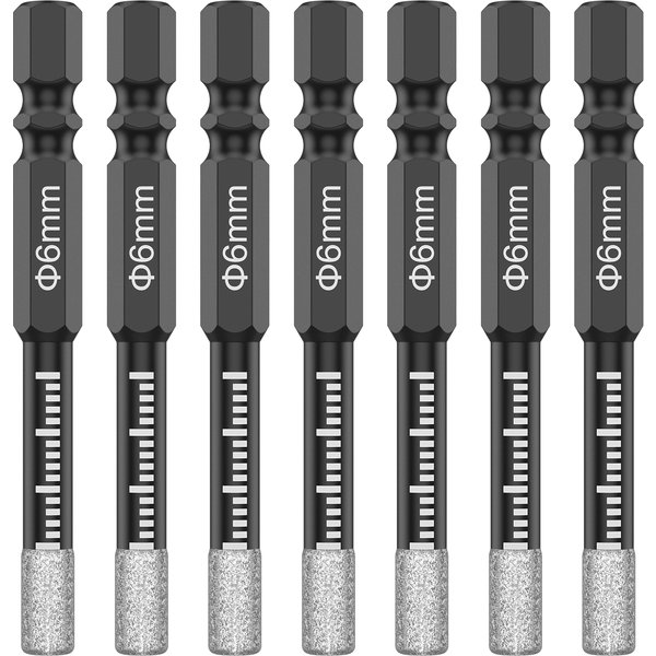 7Pcs 6mm Dry Diamond Drill Bits Set Vacuum Brazed Core Drill Bit Kit Quick Change Hex Shank for Porcelain Granite Tile Marble