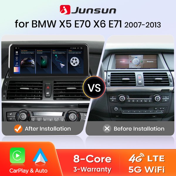 Junsun 8-Kern Wireless CarPlay Android Auto Autoradio für BMW X5 E70 X6 E71 2007-2013 Multimedia-Display Intelligentes System Stereo GPS-Navigation