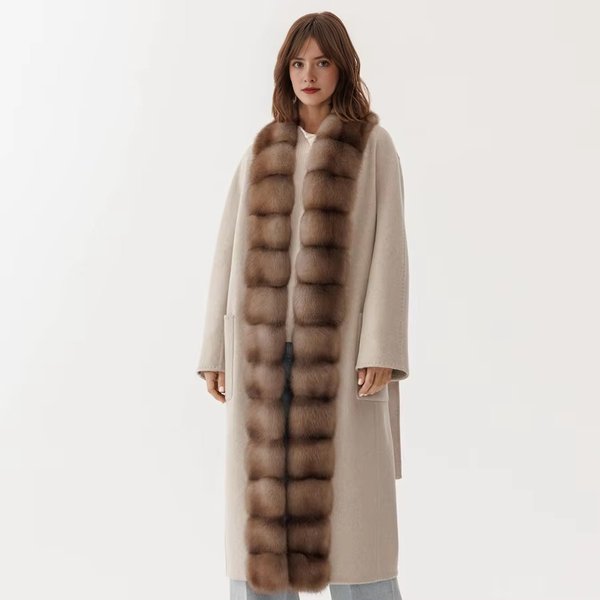 Real Fox Fur Collar Coat New Cashmere Wool Coat Women Long Wool Coats Winter Wool Jacket Women