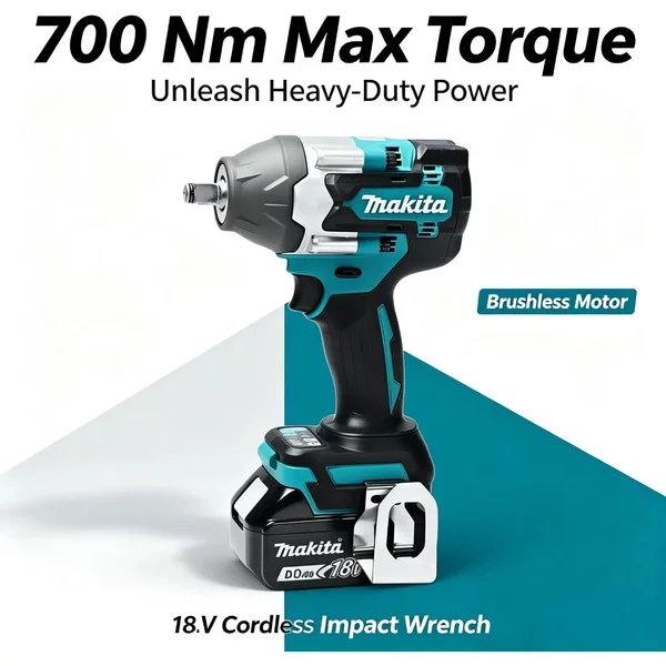 Makita DTW700 18V Akku-Schlagschrauber mit hohem Drehmoment, bürstenlosem Motor, 1000 Nm, elektrisches Befestigungswerkzeug mit variabler Geschwindigkeit und automatischer Abschaltung für