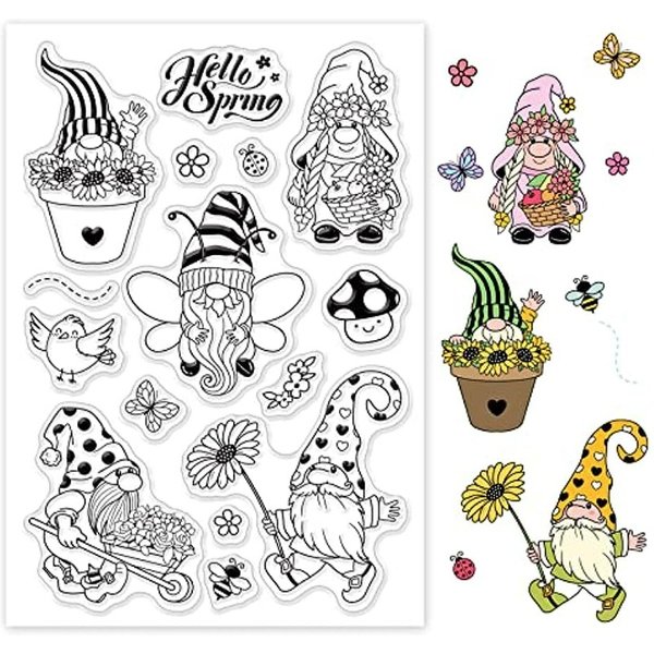 Timbres transparents en Silicone Gnome, fleur de printemps, abeille, papillon, pour la fabrication de cartes d'anniversaire, de saint-valentin