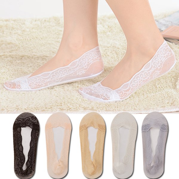 5 Pair Socks Women's Summer Slippers Socks Invisible Boat Mesh Lace Thin Short Fashion Silicone Non-slip Cool Sexy Breathable S