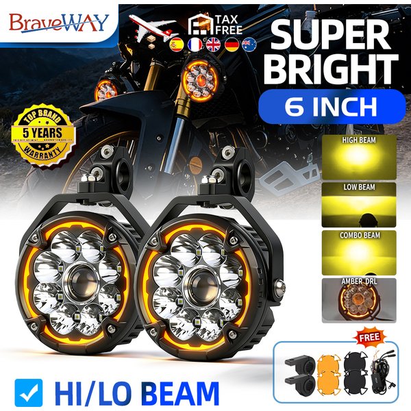 Phare de travail LED Braveway 6 pouces, projecteur haute/basse intensité avec fonction de coupure de ligne, pour moto et SUV BMW R1200GS R1250GS F800 F850 F900
