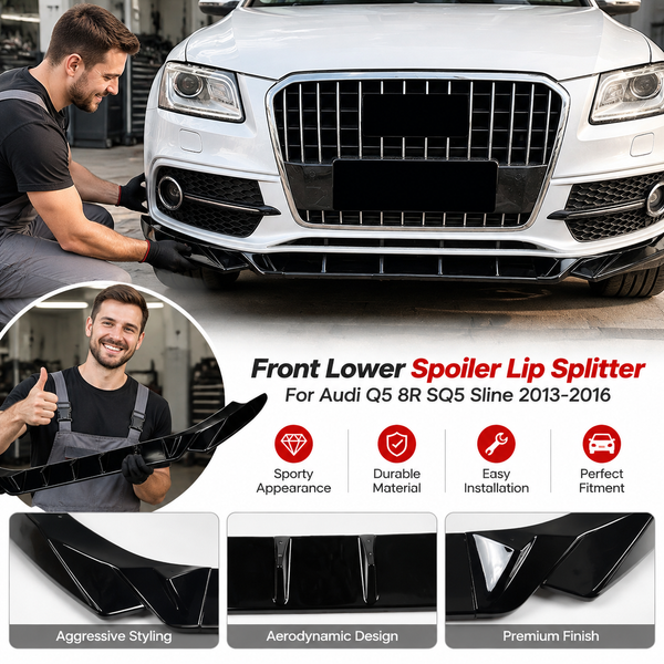 Vorderer Unterer Spoilerlippen-Splitter für Audi Q5 8R SQ5 S-Line 2013-2016 Glänzend Schwarzer ABS-Frontstoßfängerlippen-Spoiler
