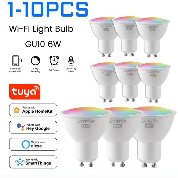 1-10 szt. Żarówka LED Smart Tuya GU10 WiFi, ściemnialna 1-100%, RGBCW, reflektor, aplikacja Smart Life, kompatybilna z Alexa i Google Home, sterowanie głosowe