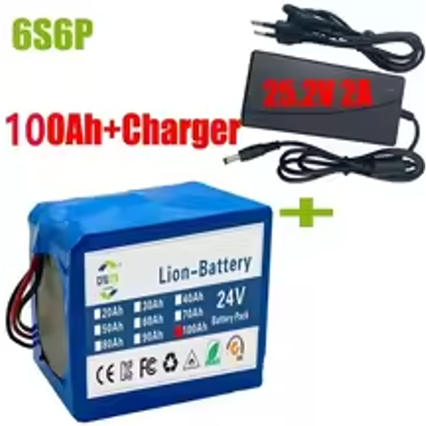 24V 100Ah Lithium-Batterie 6S6P Wiederaufladbare Batteriepacks Elektroroller Fahrradbatterien Solar BMS+ Ladegerät