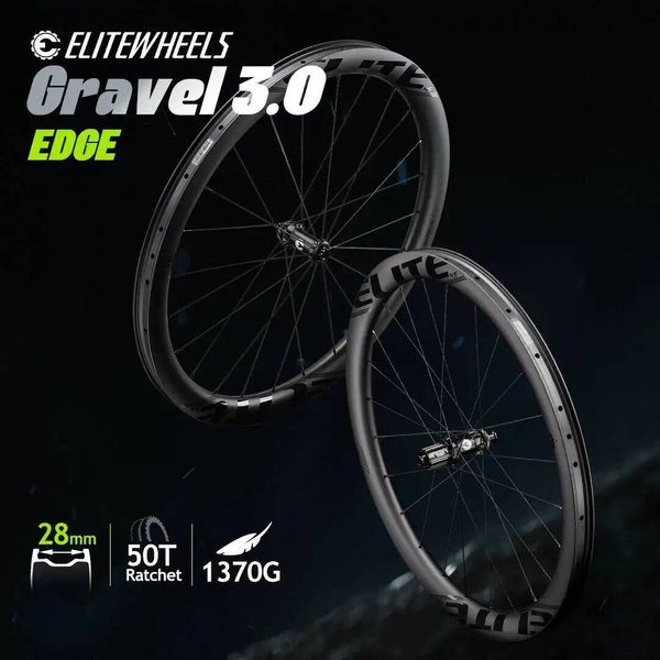 Roues ELITEWHEELS EDGE Gravel 3.0 ultralégères 1370g, 20 rayons, pour vélo de course, roues en carbone pour vélo de route à frein à disque, profondeur de jante 45/35 mm