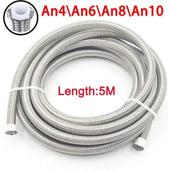 Tuyau de frein tressé en PTFE, en acier inoxydable 304, pour refroidisseur d'huile, longueur 5M, AN3, AN4, AN6, AN8, AN10