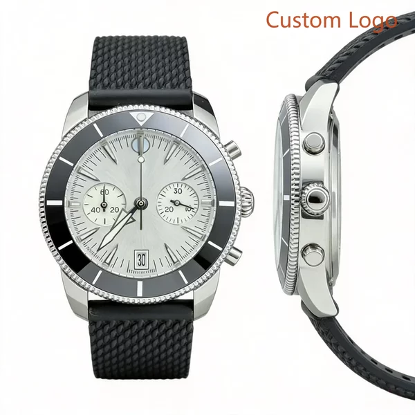 Herren 43mm Wasserdichte Taucher-Chronograph-Uhr Keramik-Lünette Gummiarmband Sport Leuchtende Herren-Quarzuhr Individualisierte Uhren