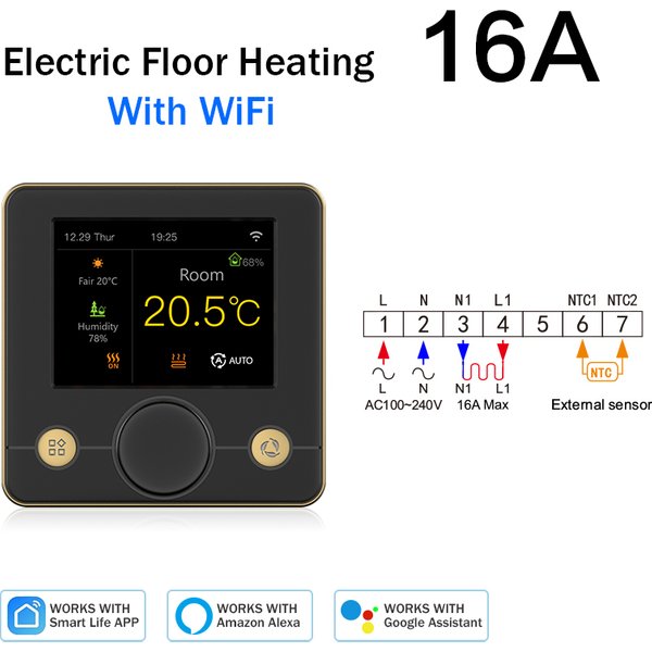 Tuya Smart Home Wifi Thermostat For Underfloor Heating Cable Temperature Controller 220V Termostato 16A Alexa Google Assistant