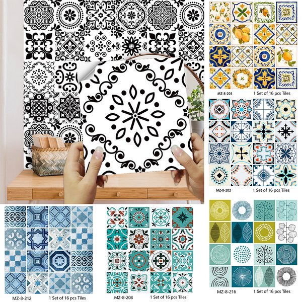 Autocollant Mural de carrelage imperméable mat, 16 pièces/ensemble, décoration de la maison, papier peint pelable et collé, cuisine, salle de bains, garde-robe, sol, Art Mural en PVC
