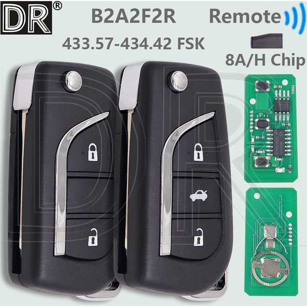 DR B2A2F2R 8A Chip 433.57-434.42 FSK Składany pilot samochodowy do Toyota Corolla Yaris Cross HV RAV4 2020 2021 2022 2023 2024