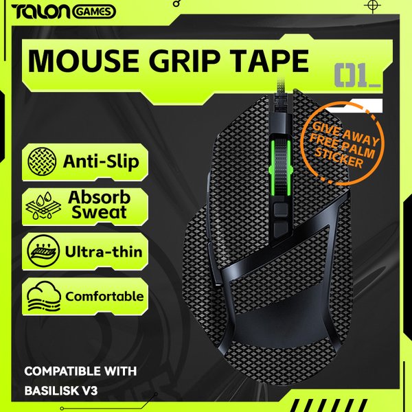 1 Pack TALONGAMES Mouse Grip Tape for Razer Basilisk V3 PRO Wireless Mouse Gamer, Palm Sweat Absorption Anti Slip Grip, Cut to F