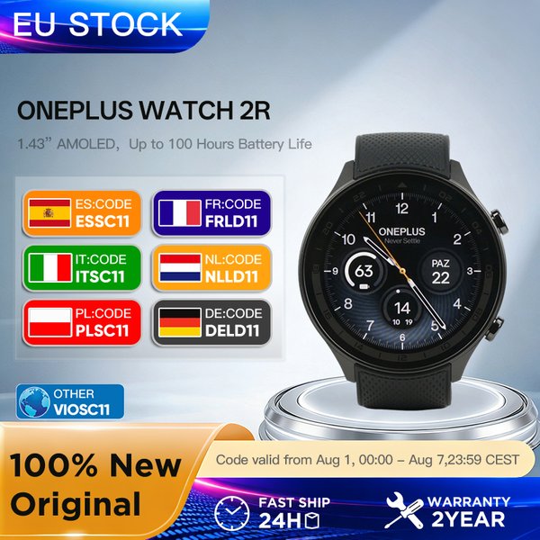 Smartwatch OnePlus Watch 2R z ekranem AMOLED 1.43'' i procesorem Snapdragon W5 Gen 1+ BES2700 100H Czas pracy baterii WiFi Wear OS firmy Google GPS 2024