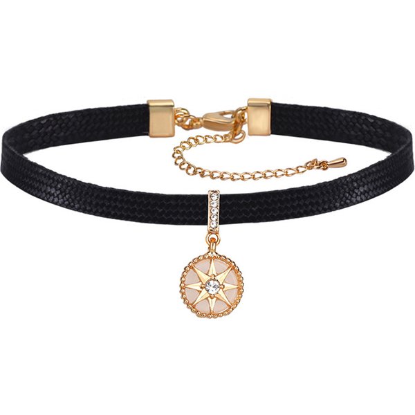 Collier ras du cou en cuir PU pour femme, noir, sexy, or, document, octagramme, pendentif étoile, gothique, collier, mode, accessoires de bijoux