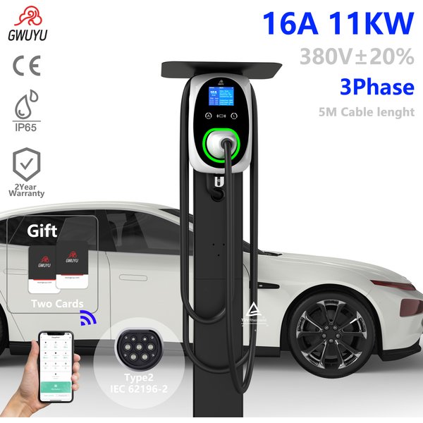 GWUYU Typ2 Neue EV-Ladestation 16A EVSE Wallbox 11KW APP WLAN-Funktion Ladestation für Zuhause Elektrofahrzeug-Aufladung