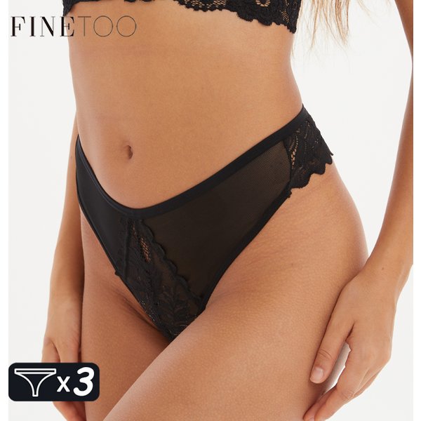 FINETOO 3 pièces/ensemble tongs Sexy femmes dentelle Floral Bikini caleçon S-XL taille basse sous-vêtement en string dames string culotte Lingerie