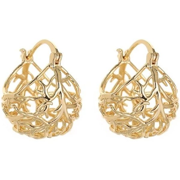 Huitan Hollow Ball Hoop Earrings Women Modern Fashion Design Gold Color Metal Earring Wedding Party Unique Jewelry Drop Shipping