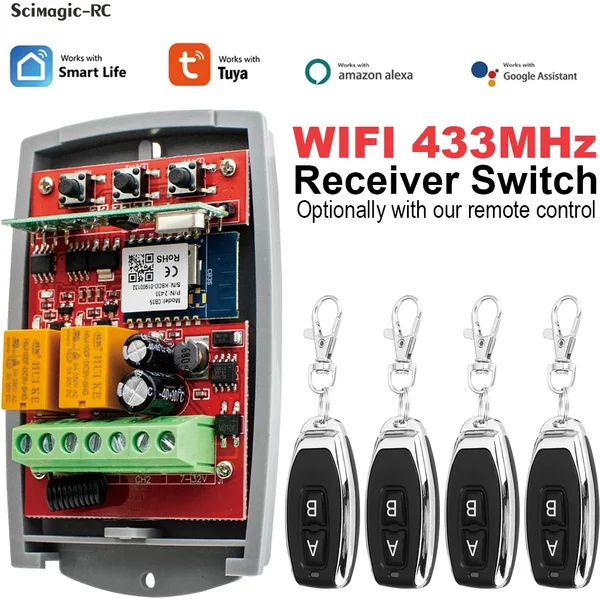 Tuya – récepteur Wifi intelligent universel, 2 canaux, 12V, 24V, 220V, télécommande de porte de Garage, contrôleur d'ouverture, transmetteur 433/433.92 Mhz