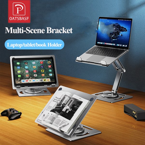 Oatsbasf 360° drehbarer Laptop-Ständer aus Aluminium, Höhenwinkeleinstellung, Tablet-Desktop-Halter, multifunktionale Lesebuchhalterung