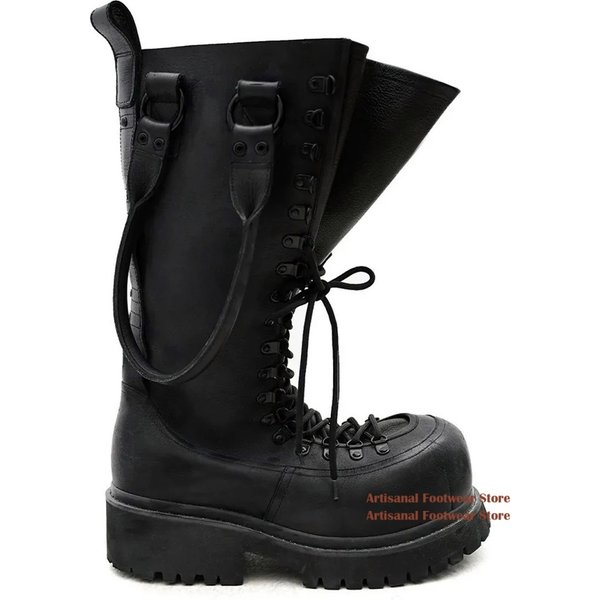 Bottes pour hommes en cuir noir à semelle épaisse Bottines décontractées à bout rond, chaussures de créateur de luxe, nouveautés tendance, bottes pour hommes faites à la main