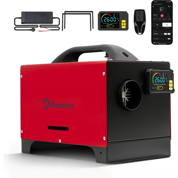 8 kW 12 V/24 V/220 V Dieselheizung mit Bluetooth-App und LCD-Fernbedienung, Basishalterung, leise Standheizung für Wohnmobil-Autogarage