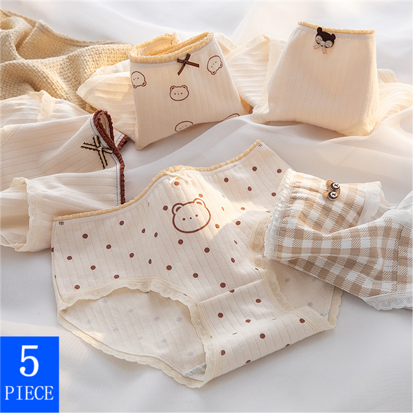 5 pièces/ensemble dessin animé ours mignon coton femmes culottes sous-vêtements respirants filles slips taille moyenne doux femme intimes Lingerie Sexy