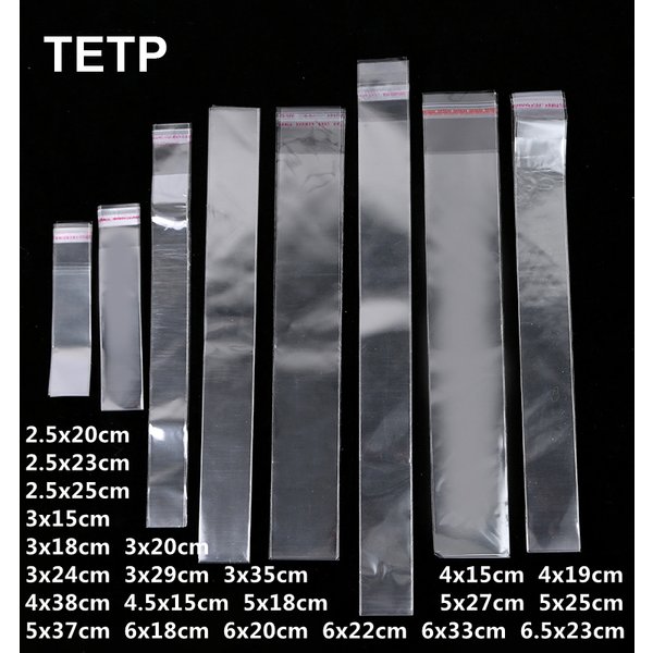 TETP 200 pièces sacs auto-adhésifs longs transparents pour Bracelet collier crayon bijoux cadeaux accessoires emballage stockage sac en plastique