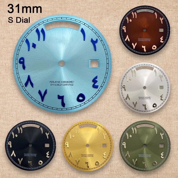 31 mm S-Logo-Zifferblatt, Tag und Datum, arabische Ziffern, Sunray-Zifferblatt, passend für 8285-Uhrwerk, hochwertiges Uhrenmodifikationszubehör