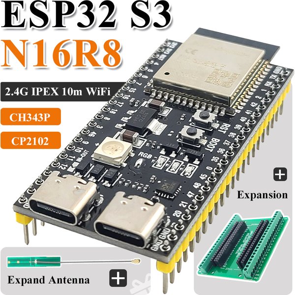 ESP32-S3 Entwicklungsboards mit Erweiterungsadapter-Kit 2,4G WLAN BT Modul ESP32-S3-1 N8R2 N16R8 44-Pin Typ-C ESP32-S3
