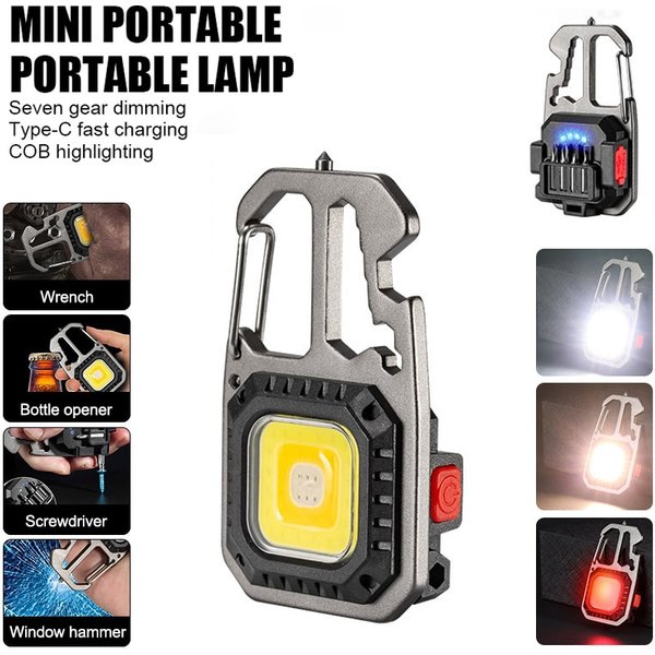 LED tragbare Schlüssel bund Taschenlampe Outdoor Camping Cob Arbeits licht Not beleuchtung mit Fenster Hammer Flaschen öffner Lampe