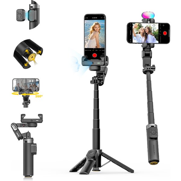 AOCHUAN M3 PRO MINI 3-Achsen Faltbarer Smartphone-Gimbal-Stabilisator, Tragbarer Taschen-Anti-Shake-Handgimbal mit Aufhellungslicht, Gestensteuerung für Zeitraffer-Panoramaaufnahmen bei Vlogs,