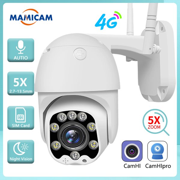 Caméra de sécurité extérieure PTZ, caméras de vidéosurveillance, suivi automatique, vision nocturne CCTV P2P, 5MP, 4G EpiCard, 1080P HD, WiFi, Camhi