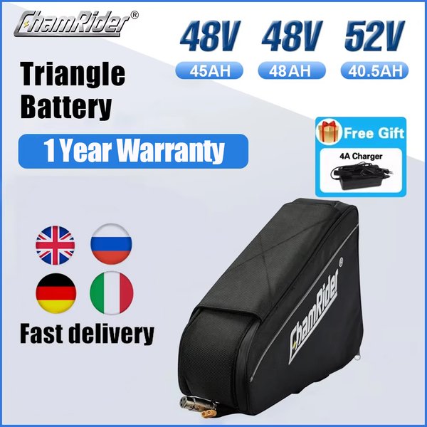Batterie triangulaire ChamRider 21700 Cell 48V50AH 52V pour vélo électrique rechargeable 30AH 40AH Grande capacité 1000W 2000W Super puissante