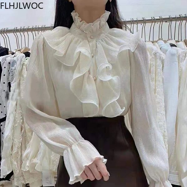 Vêtements Design de Style coréen pour femmes, manches évasées, élégants, bureau, mignons, doux, chemises de base, chemisiers, 2023