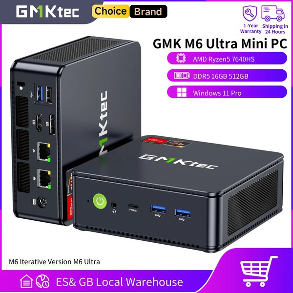 GMKtec M6 Ultra Mini-PC AMD Ryzen5 7640HS Desktop-Computer 16 GB RAM 512 GB PCIe3.0 SSD Windows 11 Pro Micro-PC mit Dual 2,5 G LAN