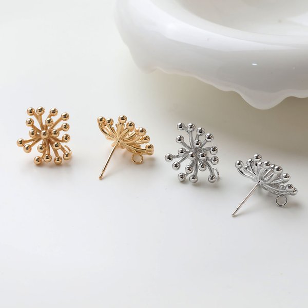 4 Stück zierliche Staubblatt-Ohrstecker-Ohrringe für Schmuckherstellung, DIY, handgefertigt, Messing, 14 Karat vergoldet, 15,5 x 17 mm, Zubehör