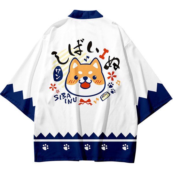 Cartoon Shiba Inu Print Kimono Shirt Clothing Traditional Haori Women Men Japanese Anime Streetwear Cardigan Yukata Cosplay