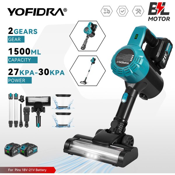 YOFIDRA 1500ML Bürstenloser Elektrischer Staubsauger 27-30KPA Wiederaufladbarer Staubfänger Reinigungswerkzeug für Makita-Akku