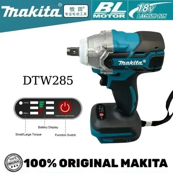 Original Makita DTW285 520N.M Bürstenloser Schlagschrauber, kabelloser Elektroschrauber, hohe Drehmomentleistung, wiederaufladbares Werkzeug. Makita 18V Akku, original 6AH, Makita BL1860 6Ah Akku,