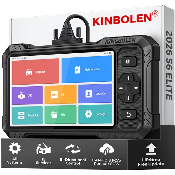 KINGBOLEN S6 Elite OBD2-Scanner, Zweiwege-Diagnosegerät, Alle Fahrzeugsysteme Diagnosegerät mit 15 Reset-Funktionen, Kostenlose Updates