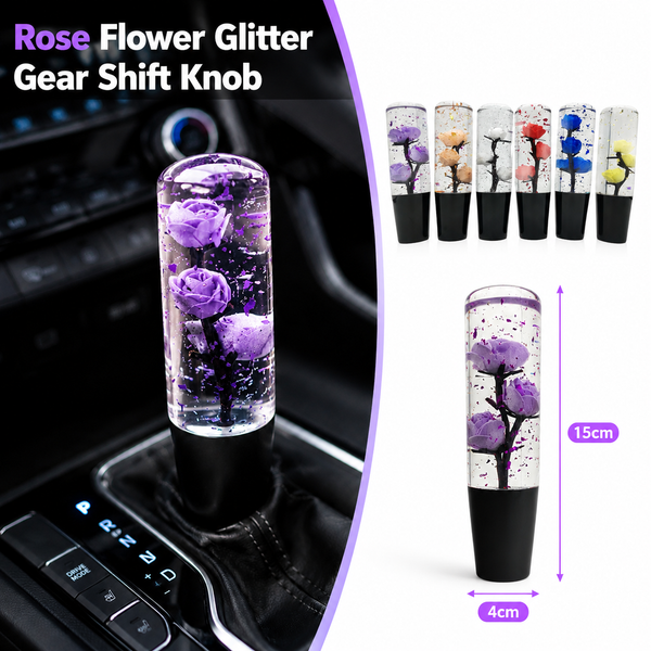 15CM Mehrfarbiger Rosen-Blumen-Schaltknauf Universeller Acryl-Glitzer Modifizierter Schalthebel-Knauf