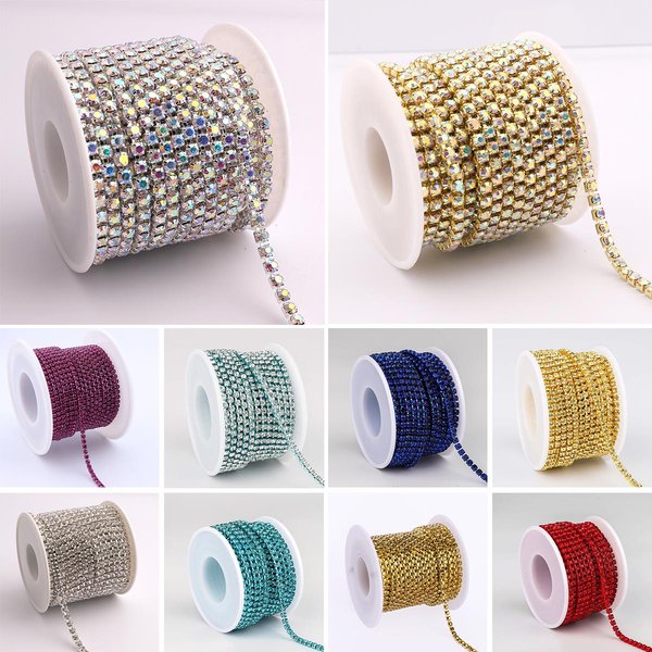 10 Yard coloré verre griffe strass SS6-SS16 paillettes cristal tasse chaîne garnitures couture strass tasse chaîne pour bricolage tissu